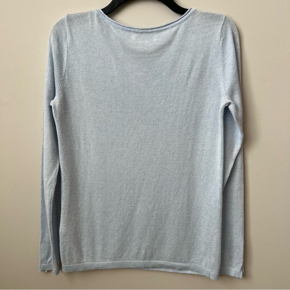 Club Monaco Lana Linen Blend Sweater Blue Button Cuff Rolled Neck Coastal SP - Picture 10 of 14